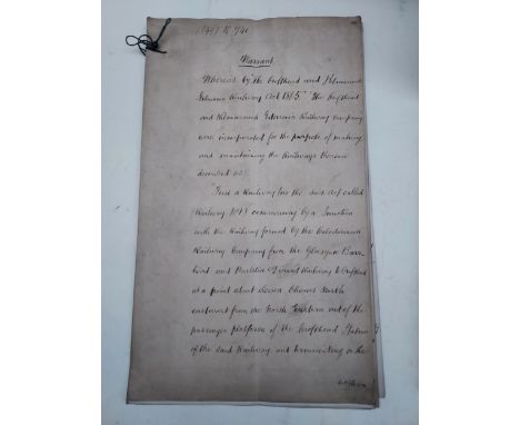 A Scarce historical manuscript dated October 1869 stamped Board of Trade, pertaining to Kilmarnock Western Railway Company.