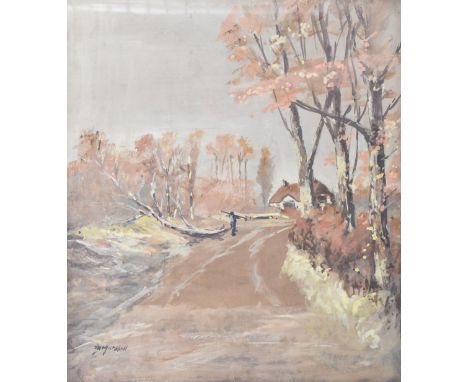 J. R. Marshall - ' A Dorset Road, Autumn ' - An early 20th century watercolour on paper painting. The painting depicting an a