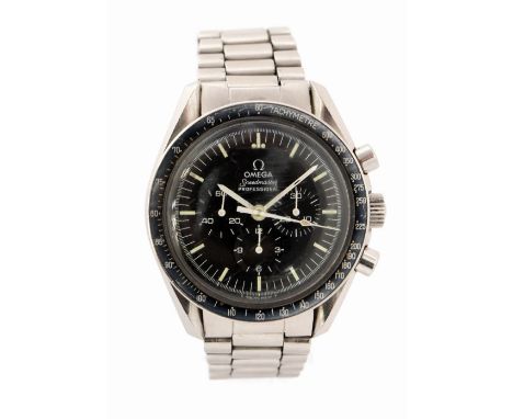 Omega, a circa 1960's gents steel Omega Speedmaster Professional wristwatch, 4cm circular black with black enamel tachymetre,