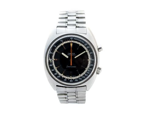 Omega, a 1960's gents steel Omega Chronostop Seamaster wristwatch, 4cm circular black illuminous dial with orange centre seco