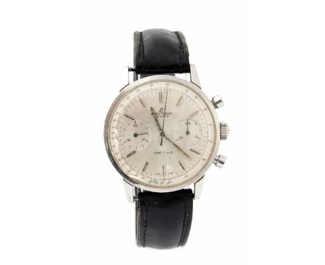 Breitling, a gents steel Breitling Top Time chronograph wristwatch, 3.5cm circular silvered dial with baton numerals, two sub