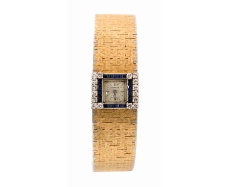 Jaeger Le Coultre, a circa 1970's lady's 18ct gold Jaeger Le Coultre wristwatch, 2cm square silvered dial with baton numerals