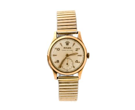 Rolex, a circa 1950's gents 9ct gold wristwatch, 2.5cm circular dial with subsidiary seconds dial, later expanding strapCondi