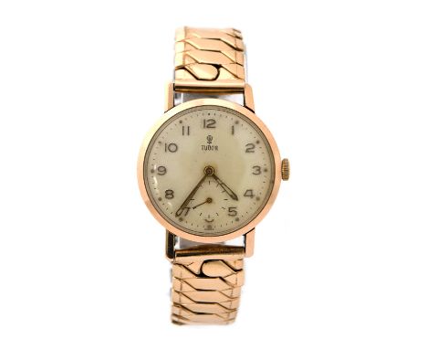 Tudor Rolex, a gents circa 1950's 9ct gold Tudor Rolex wristwatch, 3cm circular champagne dial with subsidiary seconds dial, 
