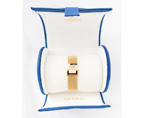 Tissot, a ladies 18ct gold Tissot bracelet dress watch, square gold dial, the head 20 mm by 25 mm, quartz battery movement to