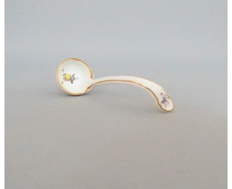 A German porcelain ladle, decorated with flowers and gilt edges, circa 1770, 8.5cm longProvenance:  The late Noel Howard Coll