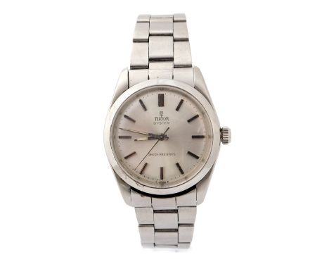 Tudor Rolex, a circa 1960's gents Tudor Oyster steel wristwatch, 3cm circular silvered dial with baton numerals, Rolex crown,