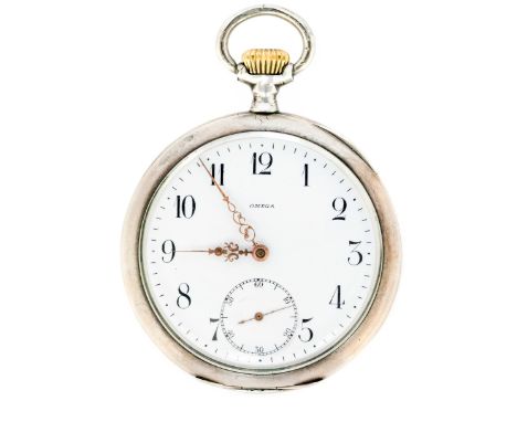 Omega,  an circa 1900 gents Omega silver cased open faced top wind pocket watch, 4cm dial with subsidiary seconds dialConditi