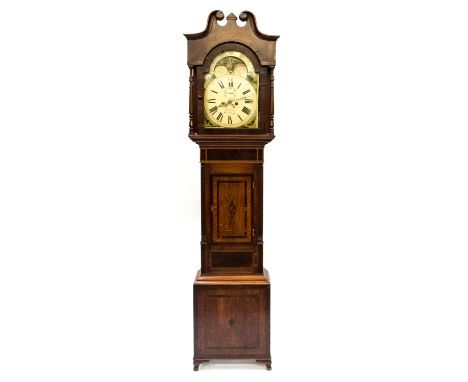 An early 19th Century oak and mahogany eight day longcase clock, the dial indistinctly inscribed and reading 'William, Stourb