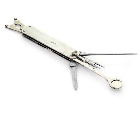 A Victorian silver combinaton penknife pipe tool, including pipe cleaner, tamper, cigar cutter, fork and blade, Saunders and 