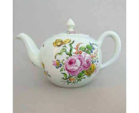 A fine Chaffers Liverpool tea pot and cover decorated with floral sprays, circa 1758, height  14.5cm (with cover), diameter 2