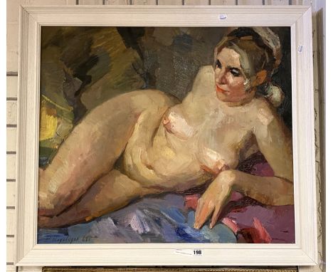 ROMAN PODOBDOV (1920-2003) MODEL IN ARTIST STUDIO 1966 OIL ON CANVAS 60CM X 70CM