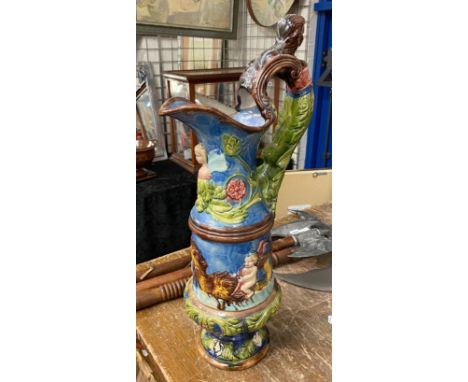 LARGE CERAMIC FIGUREHEAD MAJOLICA STYLE WATER JUG 59CMS 