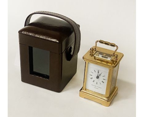 MATTHEW NORMAN OF LONDON BRASS CARRIAGE CLOCK IN ORIGINAL LEATHER CASE (MINATURE)
