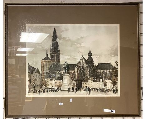 ROGER HEBBELINCK ( BELGIUM 1912-1987) ''ANTWERP'' PRINT 48CM X 61CM SIGNED