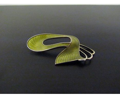 A David Anderson style green enamel brooch marked Sterling Norway, 5.5cm long 