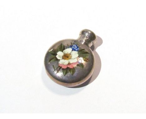 A Victorian Cornelias Desormeaux Saunders &amp; James Francis Hollings silver scent bottle with handpainted enamel floral det