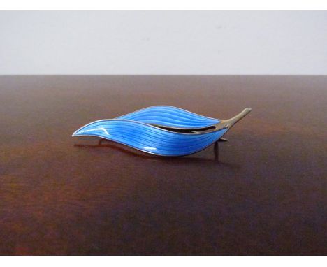 Marked Norway sterling David Anderson blue enamel leaf brooch