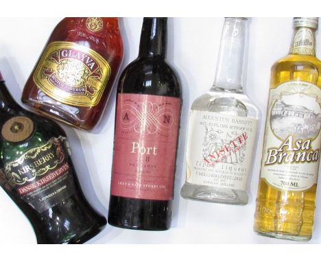 Five various bottles including Asa Branca, Glayva, Anisette, Kirsberry, Army &amp; Navy Port 8 years