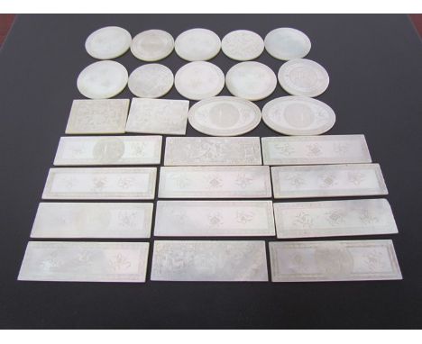 A quantity of Victorian mother-of-pearl counters some decorated with chinoiserie scenes (26)