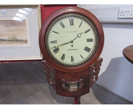 An E.Shaw, Aberavon fusee drop dial wall clock with Roman numeral, flame mahogany case 
