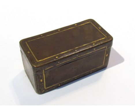 A late Victorian painted metal trinket/snuff box of trunk form with gilded detail