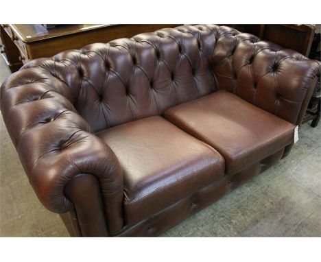 Brown leather 2 seat Chesterfield sofa