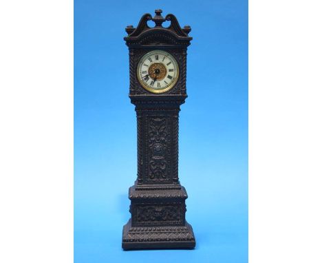 A small metalware long case clock by Ansonia Clock company New York 29.5cm high