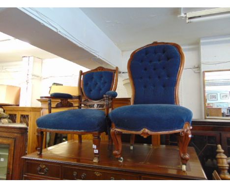 a button back nursing chair and a ladys inlaid armchair