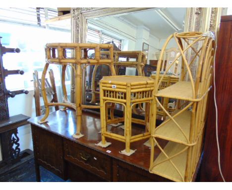 Three pieces of rattan, octagonal table, console table etc.