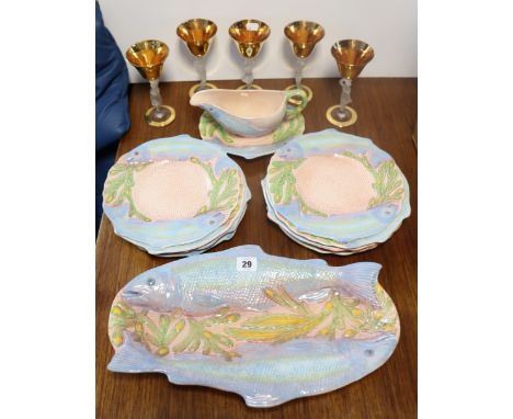 A Mella ware fish-design ten-piece fish service comprising of a serving plate, a sauce boat, &amp; eight 9½” diameter plates;