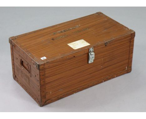 An early 20th century grained-metal travelling trunk having a fitted interior, with inscription to the hinged lift-lid “P. SO