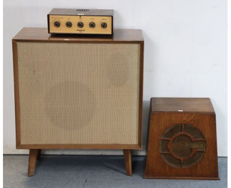 A Pamphonic “1004” amplifier; together with two vintage speakers.