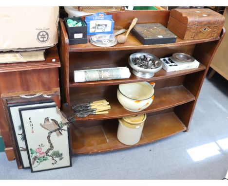 A George V silver-backed hand mirror, Birmingham 1935; two trinket boxes; a small copper warming pan; &amp; sundry other item