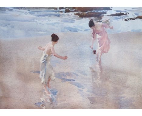 A large Limited Edition coloured print after Sir William Russell Flint titled to reverse “The Beach Game” ltd ed no 129/650, 