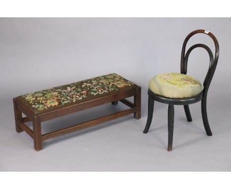 A bentwood child’s chair with a woven-cane seat, &amp; on shaped legs; an oak rectangular stool, 30¼” wide; a 19th century ma