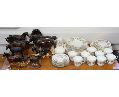 A Wedgwood bone china “Lichfield” forty-five piece part dinner &amp; tea service;  twelve various horse ornaments, part w.a.f