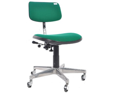 Drabert - A retro vintage 20th Century industrial factory office machinist work chair swivel desk chair having green cushione