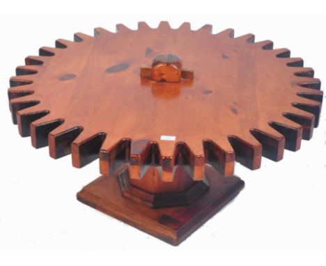 Ethan Allen - Cog Wheel Table - A good retro vintage 20th Century 1970's American solid pine Cogwheel rotating center coffee 