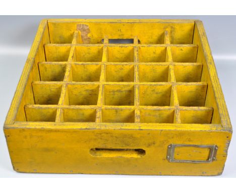 An unusual retro vintage 20th Century engineers mechanics wooden sectional storage crate with notation for Propriete Turbomec