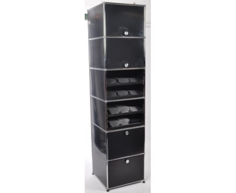 A large and impressive early 21st Century modern British designer upright pedestal metal filing cabinet / office locker in th