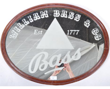 Bass - A retro vintage 20th Century breweriana / advertising display mirror of oval form having a frosted Bass logo with Will