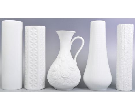 A collection of retro vintage mid 20th century German white porcelain vases comprising AK Kaiser, Eschenbach, Winterling Thom