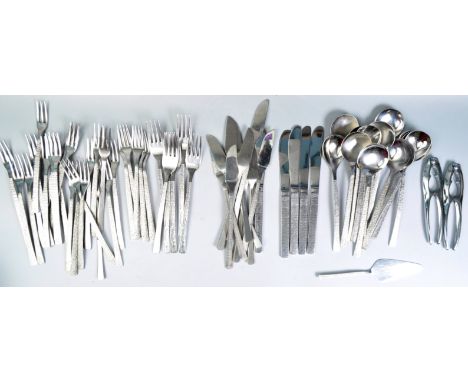 Gerald Benney - Viners - Studio - A 60+ piece set of retro vintage 20th century Brutalist stainless steel cutlery / flatware 