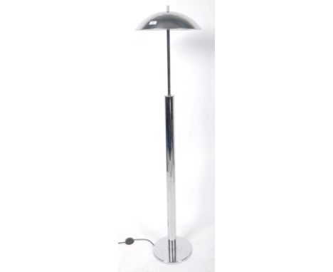 A 20th Century British Art Deco influence chrome floor standing uplighter lamp light having a bowl shaped shade raised over s