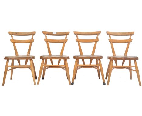 Lucian Ercol - Ercol - Yellow Dot - A set of four original vintage retro 1960's beech and elm stacking chairs / dining chairs