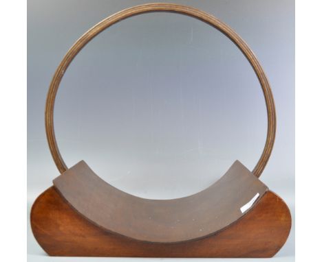 A vintage early 20th Century Art Deco log basket / bread basket of circular form having a bent wood handle with bentwood pane