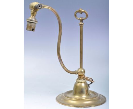 A quality antique 19th Century Victorian brass swan neck desk / table lamp light having a single carrying stem with handle at