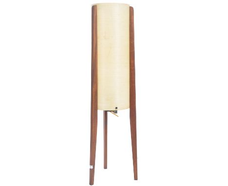 Rocket Lamp - A large and unusual retro 1970's teak wood and spun fibreglass floor standing lamp light comprising of a cylind