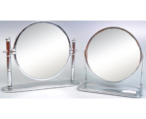 Two retro vintage 20th Century dressing table vanity chrome mirrors comprising zoom example on faux bamboo supports and anoth